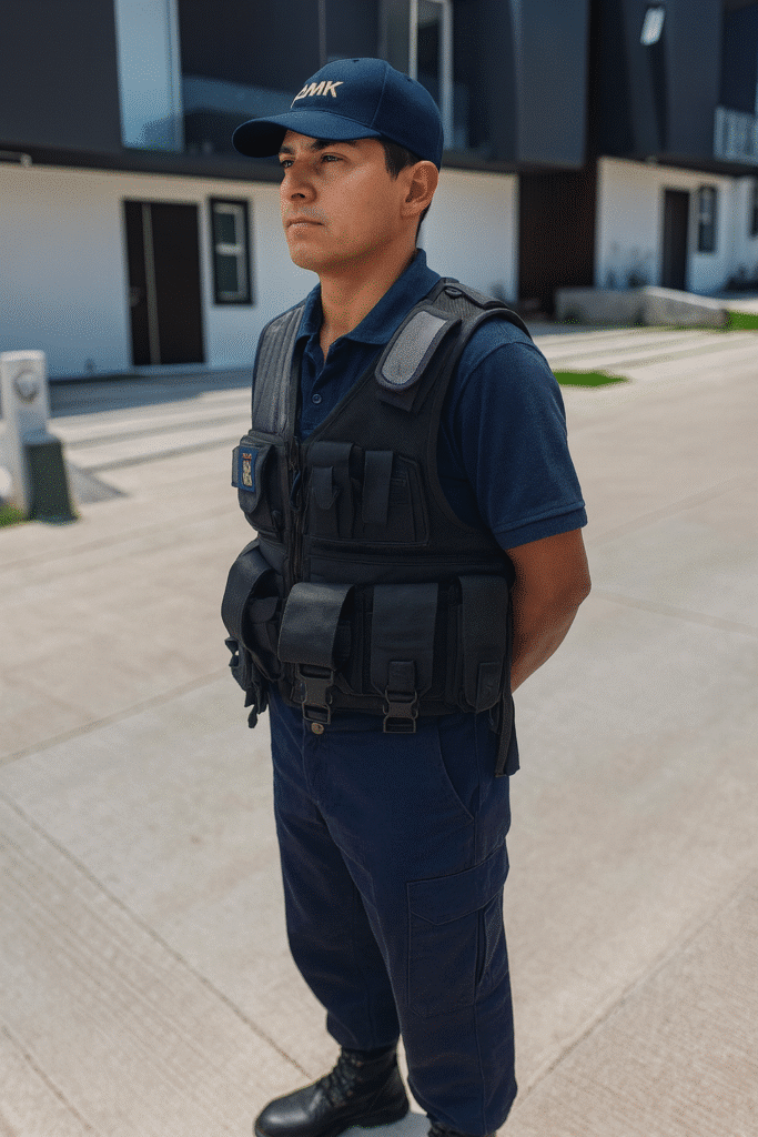 Guardia de seguridad con chaleco y botas