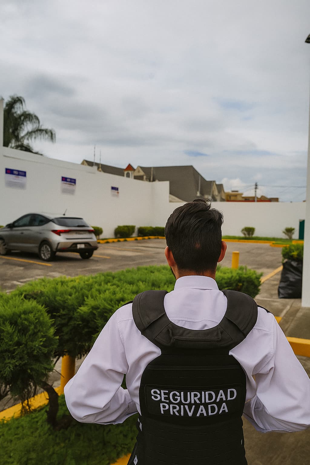 guardia de seguridad de espaldas en su trabajo