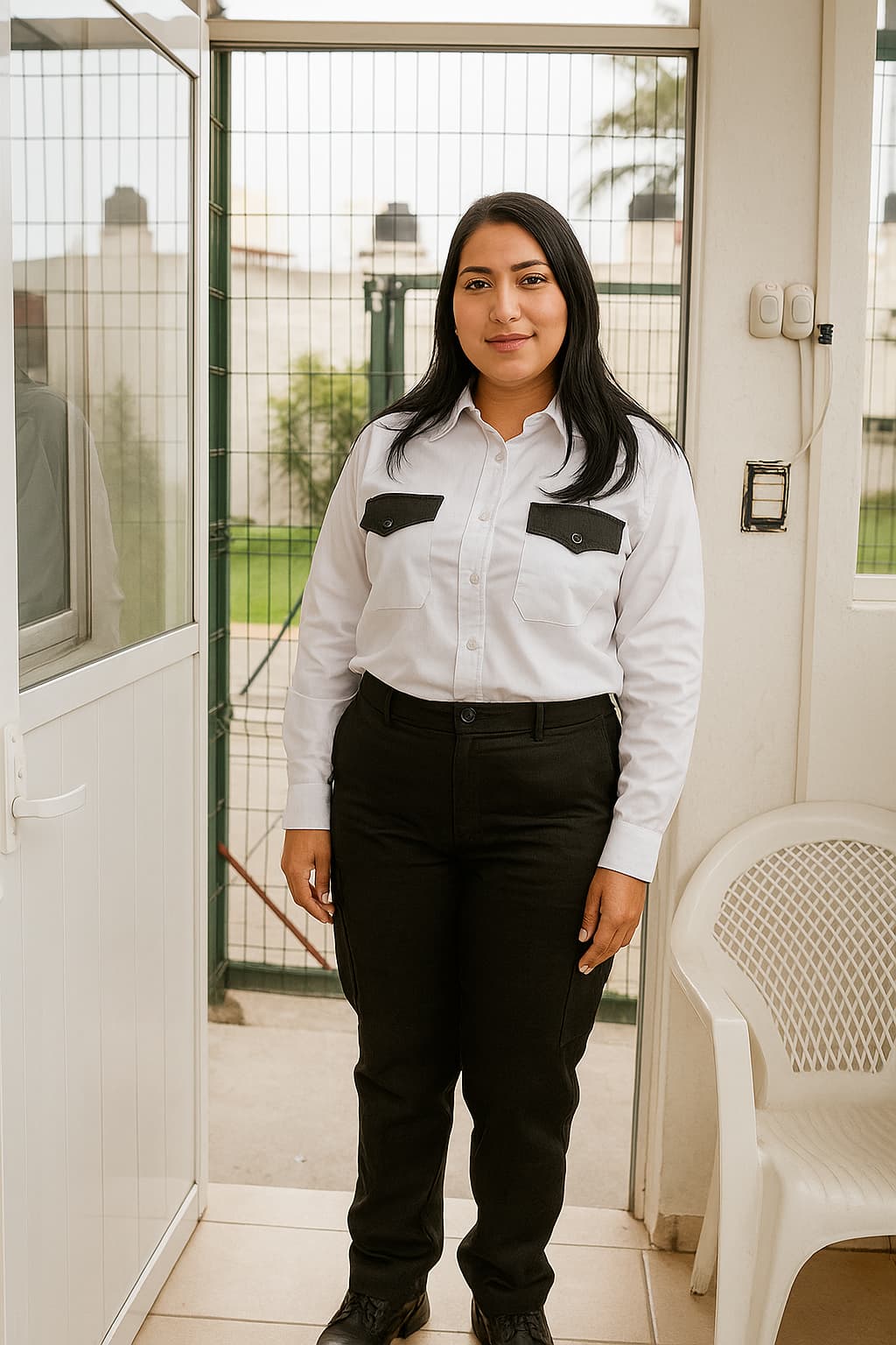 guardia de seguridad mujer en un fraccionamiento
